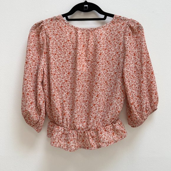 NWT Sienna Sky Orange Floral Peplum Ruffle Hem | Front Tie | Boho Style - Picture 7 of 9